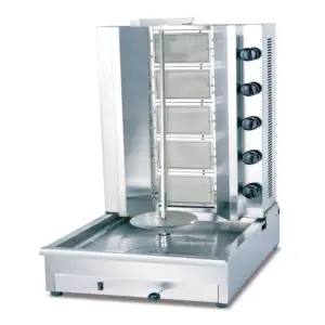 Commercial Kitchen Equipment Commercial Gas Kebab Machine 40kg 5-Burner 67,558 BTU Industrial Shawarma Griller, Professional Motorized Stainless Steel Doner Kebab Machine WG-1050