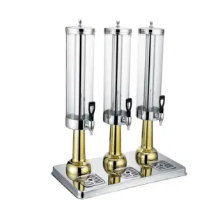 Commercial Kitchen Equipment Triple Juice Dispenser 3×3L, Luxury Stainless Steel 3-Tank Beverage Server, Premium 9L High-Capacity Buffet Juice Dispenser ASC-3LX3 (Gold)