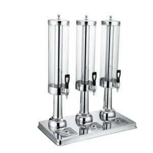 Commercial Kitchen Equipment Triple Juice Dispenser 3×3L, Professional Silver Stainless Steel 3-Tank Beverage Server, 9L High-Capacity Buffet Juice Dispenser ASC-3LX3