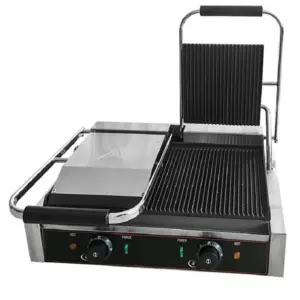 Commercial Kitchen Equipment Commercial Electric Contact Grill, All-Grooved Cast Iron Plates, Professional Stainless Steel Panini Press HEG-813