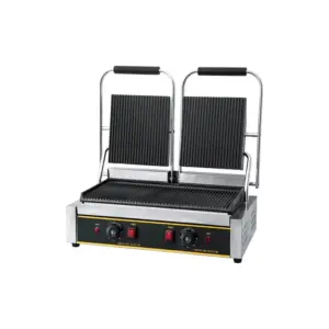 Commercial Kitchen Equipment Commercial Dual Electric Contact Grill, 3.6kW High-Capacity Full Grooved Panini Press, Independent Dual Zones WG-813
