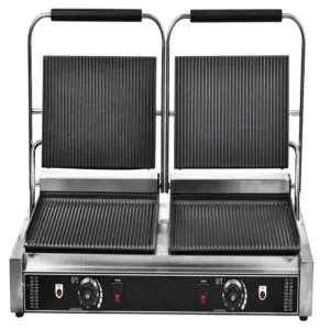 Commercial Kitchen Equipment Commercial Dual Electric Contact Grill, 4.4kW Extra-Large Full Grooved Panini Press, Independent Dual Zones WG-811E-2