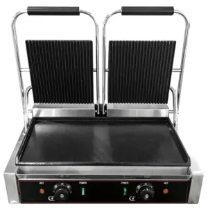 Commercial Kitchen Equipment Commercial Dual Electric Contact Grill, 3.6kW Mixed Plate System (Down Flat), Professional Stainless Steel Press HEG-813A