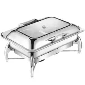 Commercial Kitchen Equipment Luxury Hydraulic Rectangular Chafing Dish 9.0L, Polished Stainless Steel, Hands-Free Soft Close DZW-S228