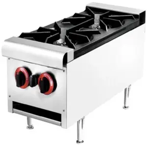 Commercial Kitchen Equipment Commercial Double-Burner Gas Stove 53,000 BTU High-Power Industrial Cooker, Professional Stainless Steel LPG Countertop Range HGS-2