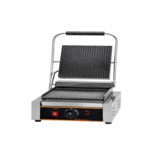 Commercial Kitchen Equipment Commercial Electric Contact Grill, 1.8kW Full Grooved Panini Press, Professional Stainless Steel Sandwich Maker WG-811