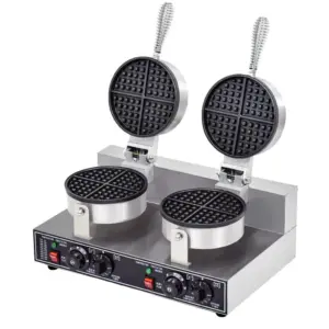 Commercial Kitchen Equipment Commercial Electric Double-Plate Waffle Baker, 2.4kW Professional Dual Round Waffle Maker, Industrial Heavy-Duty Belgian Waffle Machine WG-HF-2R