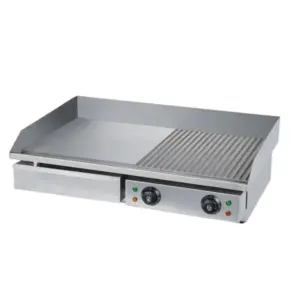 Commercial Kitchen Equipment Commercial Half Grooved Half Flat Electric Griddle, Dual-Zone 4.4kW Large Combination Grill, Professional Stainless Steel Countertop Griddle WG-820K YH