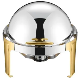 Commercial Kitchen Equipment Roll Top Round Half Golden Chafing Dish 6.0L, Two-Tone Luxury Finish DZW-H721