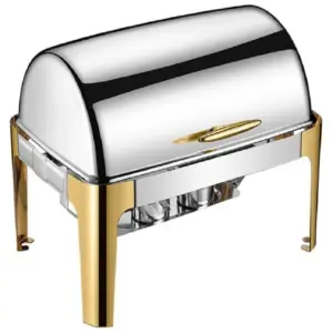 Commercial Kitchen Equipment Roll Top Rectangular Half-Golden Chafing Dish 9.0L, Two-Tone Luxury Finish, Soft-Motion Lid DZW-H723