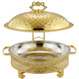 Commercial Kitchen Equipment Golden Four-Leaf Clover Diamond Hanging Chafing Dish 8.0L, Partitioned Dual Pan DZW-DS280