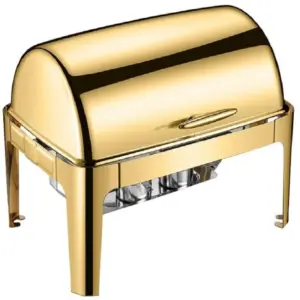 Commercial Kitchen Equipment Roll Top Rectangular Golden Chafing Dish 9.0L, Premium Gold Finish, Soft-Motion Lid DZW-G723