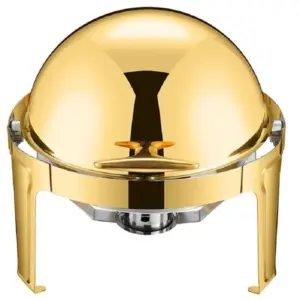 Commercial Kitchen Equipment Roll Top Round Golden Chafing Dish 6.0L, Luxury Gold Finish, Soft-Motion Lid DZW-G721