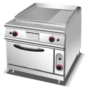Commercial Kitchen Equipment Gas Griddle with Integrated Gas Oven, 17.6kW Professional 2/3 Flat & 1/3 Grooved Cooking Station, Heavy-Duty LPG Combi Range HGR-913