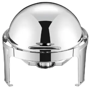 Commercial Kitchen Equipment Roll Top Round Silver Chafing Dish 6.0L, Polished Stainless Steel, Soft-Motion Lid DZW-S721