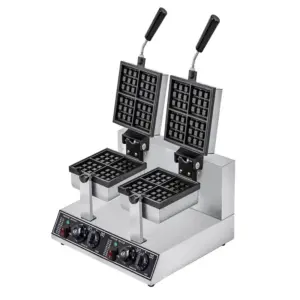 Commercial Kitchen Equipment Commercial Electric Rotating Double Square Waffle Machine 2 Plate 8-Piece 2.4kW High-Output Industrial Baker, Professional Dual 3x3 Grid Waffle Station WG-RHF-4S-2