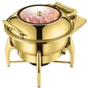 Commercial Kitchen Equipment Luxury Hydraulic Round Golden Chafing Dish 6.0L, Hydraulic Lid, Premium Gold Finish DZW-G208