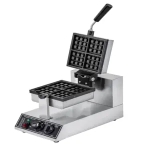 Commercial Kitchen Equipment Commercial Electric Rotating Square Waffle Machine 1 Plate 4-Piece 1.2kW High-Efficiency Industrial Baker, Professional 3x3 Grid Square Waffle Maker WG-RHF-4S