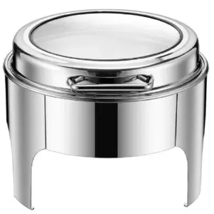 Commercial Kitchen Equipment Round Silver Chafing Dish 6.0L, Large Glass Viewing Window, Polished Stainless Steel DZW-S321
