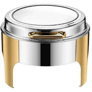 Commercial Kitchen Equipment Round Half-Golden Chafing Dish 6.0L, Glass Viewing Window, Luxury Two-Tone Finish DZW-HG321