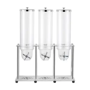 COMMERCIAL KITCHEN EQUIPMENT Triple Cereal Dispenser 10.5L (3.5L × 3), Transparent PC Containers, Stainless Steel Base WG-SS10L
