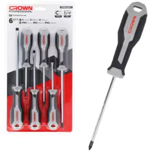 Crown Professional Crown Philips Screwdriver Set 6pcs Cr‑V Steel Magnetic Tips Bi‑Material Handle CPHDS‑AX06