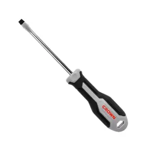 Crown Professional Crown Slotted Screwdriver Cr‑V Steel Long Shaft Bi‑Material Handle CPHDS‑AS0820