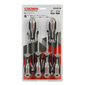 Crown Professional Screwdriver Set 6pcs Cr‑V Steel Ergonomic Handles CPHDS‑AXB6