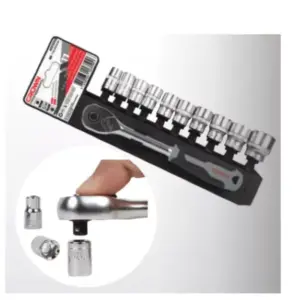 Crown Professional Crown Socket Wrench Set 11 pcs 1/4″ Drive Ratchet Handle CPH‑SW‑RXA14