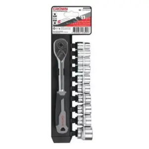 Crown Professional Crown Socket Wrench Set 12 pcs 1/2″ Drive Ratchet Handle CPH‑SW‑RXA12