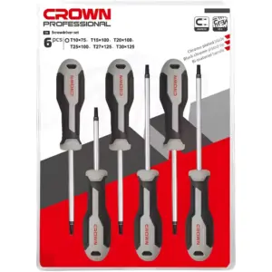 Crown Professional Crown Set of 6 Assorted Torx Screwdrivers Chrome Finish Magnetic Tip Bi‑Material Handle CPHDS‑ATX6