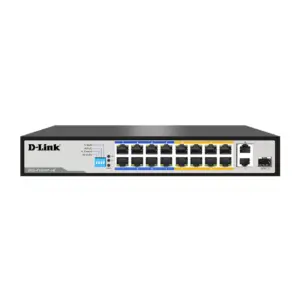 D-Link POE Switch 16-Port Long Range POE Switch (16 Ports POE + 2 Ports Uplink + 1 Port SFP), Flow Control for protection Against Data Loss, Maximum Distance of 250m, 150watts Available POE DES-F1016P