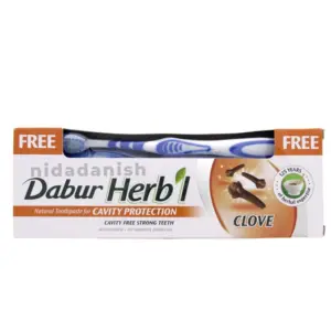 Dabur Herbal Toothpaste 150g with Brush Clove Natural Toothpaste for Cavity Protection, No Added Chemicals
