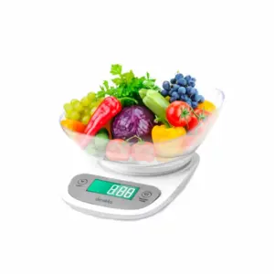Decakila Kitchen Scale Electronic 5kg Capacity Glass Kmtt092w display lcd with back light 12.5cm plate diametre low battery alarm with indicator
