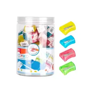 Deli Stationery Deli 1-Hole Pencil Sharpener, PET Tube, Pink/Yellow/Blue/Green, Pack of 70 EH032