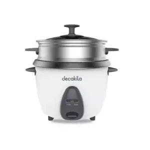 Decakila Rice Cooker 1.8l Keep Warm Function Nonstick Coated Pot 700w Keer034w 10 cups with spoon, measuring cup and aluminium steaming basket single side nonstick pot coating