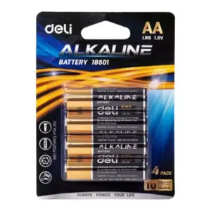 Deli Stationery Deli Alkaline Battery AA, Mercury-Free, Long Lasting Power, Pack of 4 E18501