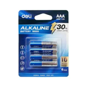 Deli Stationery Deli Alkaline Battery AAA, Mercury-Free, Long Lasting Power, Pack of 4 E18505