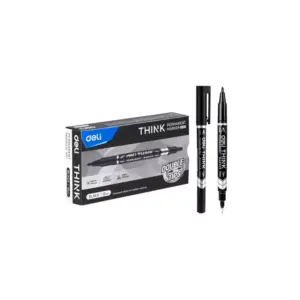Deli Stationery Deli Dual-tip Permanent Marker Bullet Tip 1.0mm, Metal Tip 0.5mm, Black, Pack of 12 EU211-BK