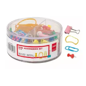 Deli Stationery Deli Desk Accessories Set with Paper Clips, Push Pins, Binder Clips & Rubber Bands EZ20703