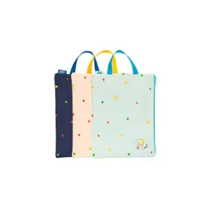 Deli Stationery Deli Hand Bag 32.5×24cm, Stylish & Durable, Beige/Blue/Green LB702