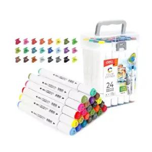 Deli Stationery Deli Sketch Marker 24 Colours, Bullet Tip 1.0mm, Chisel Tip 7.0mm E70803-24
