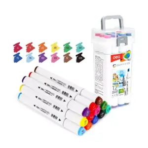 Deli Stationery Deli Sketch Marker 12 Colours, Bullet Tip 1.0mm, Chisel Tip 7.0mm E70803-12