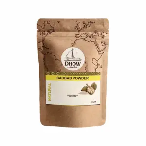 Dhow Nature Foods Dhow Organic Natural Raw Baobab 100g Powder, No Sulphates, Rich in Vitamin C to Promote Healthy Skin and Sustained Energy Release