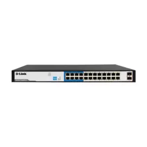 D-Link 24GE PoE+2 SFP Ports Unmanaged Surveillance Switch with 1000Base-T, Long Range 250m, 24 PoE+2 Gigabit Ports 250W DGS-F1026P-E