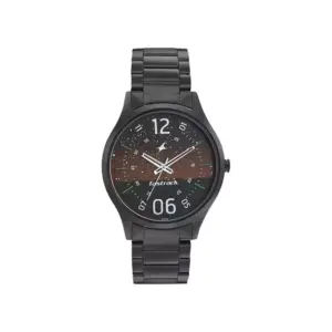 Titan Watch Fastrack Space Rover Quartz Analog Brown Dial Watch for Men with Black Stainless Steel Strap 3184NM01