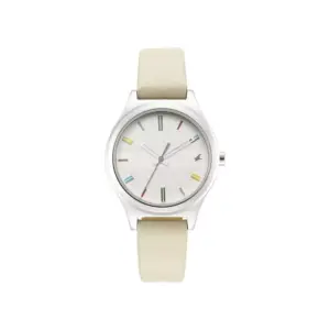 Titan Watch Fastrack Stunners Quartz Analog White Dial Watch for Women with Leather Strap 6152SL06