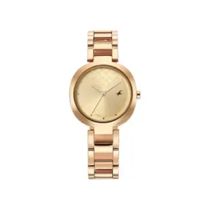 Titan Watch Fastrack Stunners Quartz Analog Golden Dial Watch for Women with Stainless Steel Strap 6247WM01