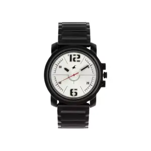 Titan Watch Fastrack Hitlist Quartz Analog Silver Dial Watch for Men with Black Stainless Steel Strap 3039NM01