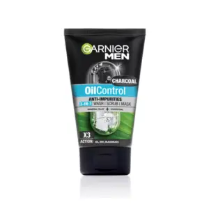 Garnier Men Oil Control Anti Impurities Charcoal Foam 3in1 Wash/Scrub/Mask 100ml (Pack of 12)